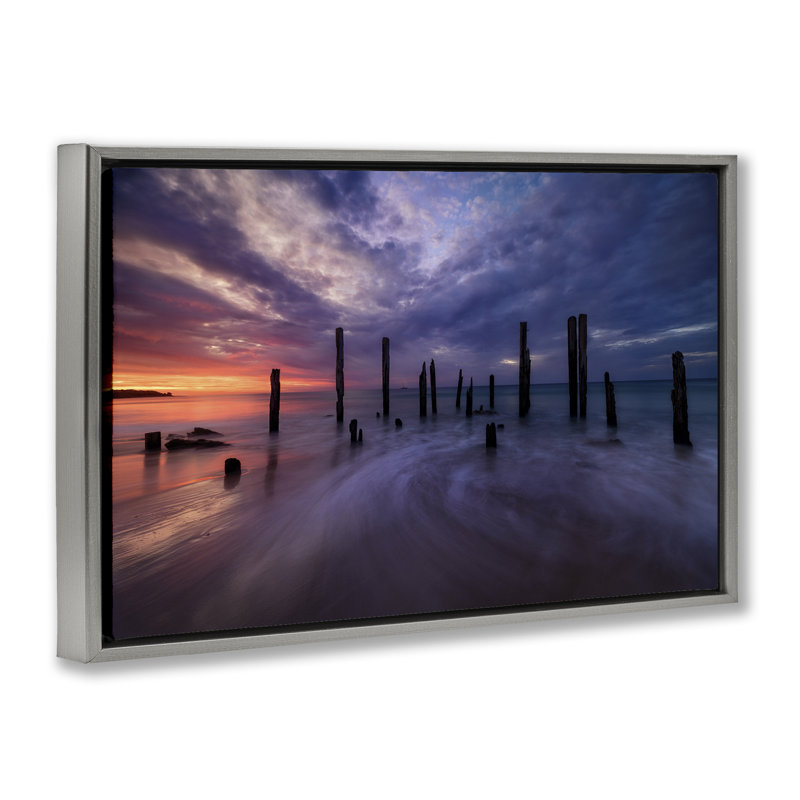 Cadre flottant paysage Port Willunga, design par Lincoln Harrison, H 21 po x l 31 po, Cadre flottant gris lustré