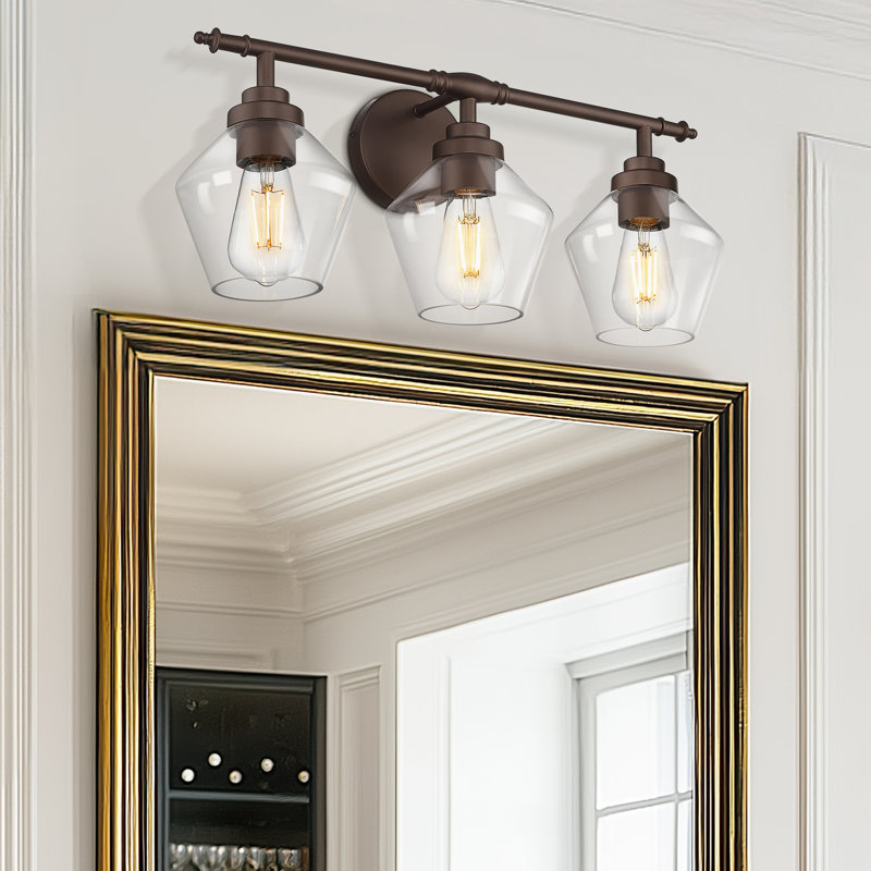 3 - Light Vanity Light Clear Glass Diamond Shade, Oil Rubbed Bronze, 9.84" H x 21.26" W x 7.28" D, Oil Rubbed Bronze