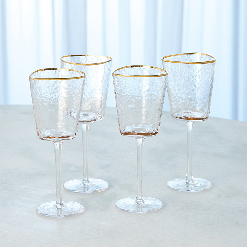 Hammered Wine Glass-Clear w/Gold Rim