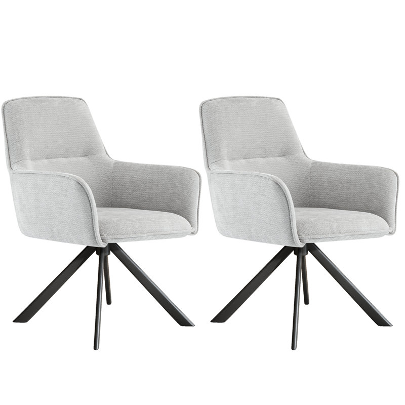 Simple Solid Color Chenille Dining Chair with Armrests, Light Gray