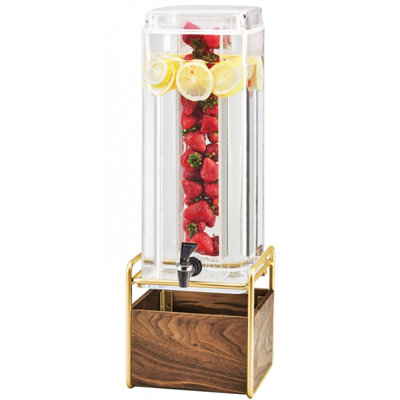 Mid-Century 3 Gallon Square Beverage Dispenser with Walnut and Base and Infusion Chamber