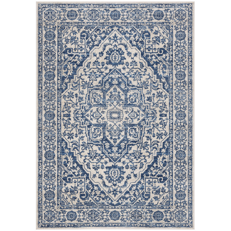 Attalia Oriental Handmade Tufted Navy/Light Gray Area Rug, Rectangle 12' x 18'