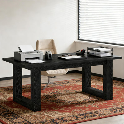 Black-Toned Wood Executive Desk with Rectangular Work Surface, 63-Inch Computer Desk for Home Office, Minimalist Style