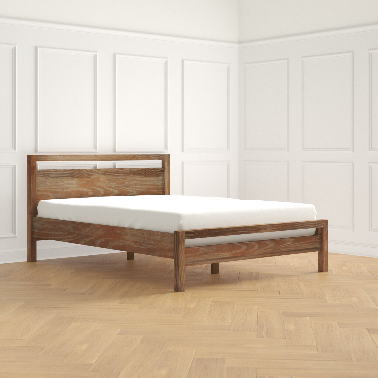 Loft Solid Wood Panel Bed, Weathered Pine, King
