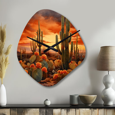 Cactus cuivre au Nevada - horloge murale en forme de cactus en métal, horloge murale asymétrique pêche