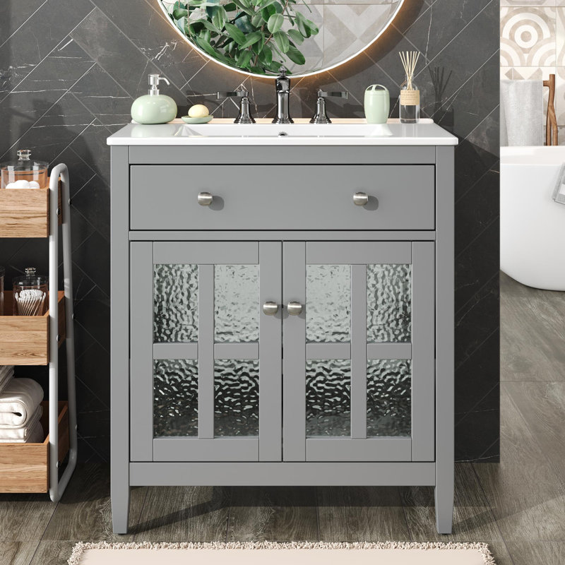 30" Bathroom Vanity with Ceramic Sink, Gray