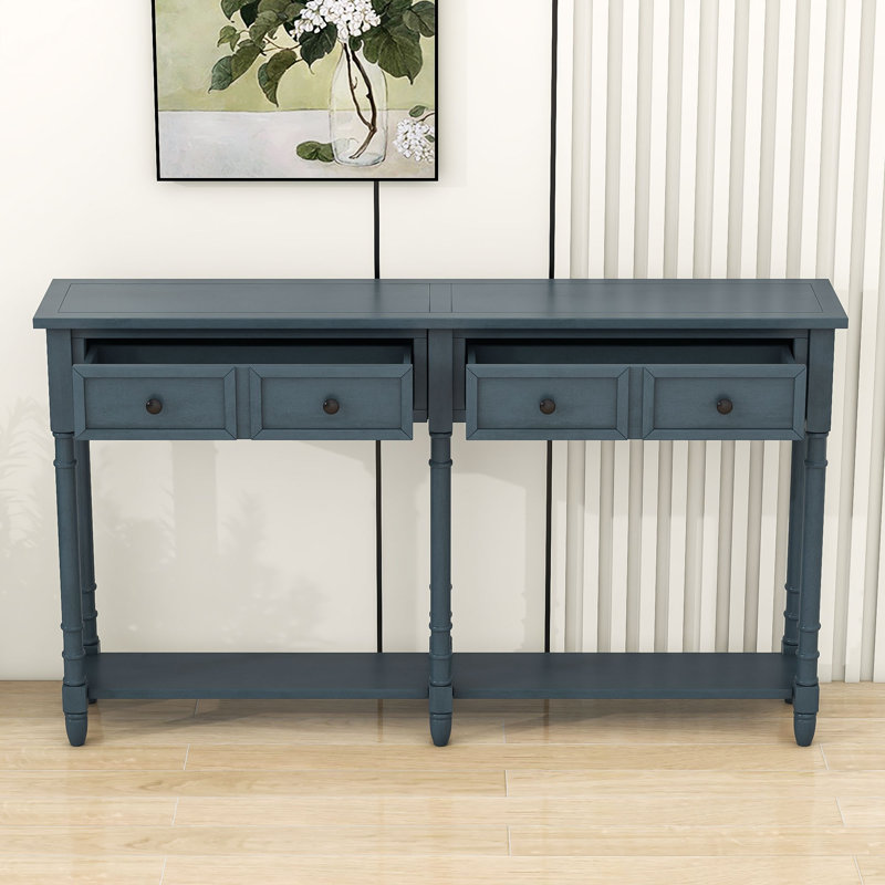 Deyja Wood Console Table with Storage Drawers and Shelf for Entryway and Living Room, Antique Navy
