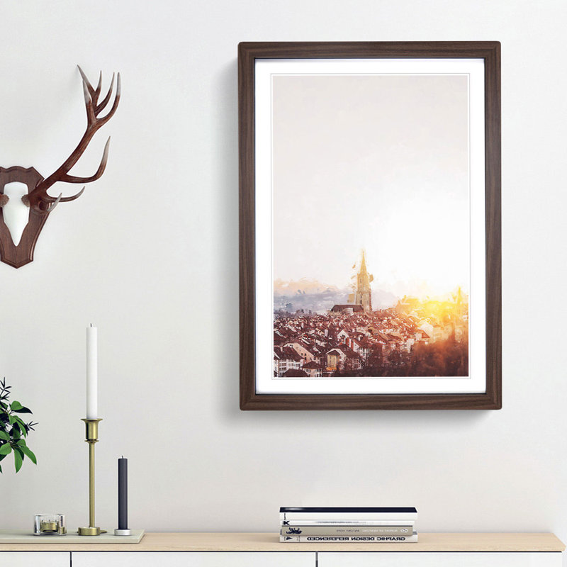 Sunset in Bern Switzerland in Abstract - Picture Frame Graphic Art Print, Walnut Framed, 87cm H x 62cm W x 2cm D