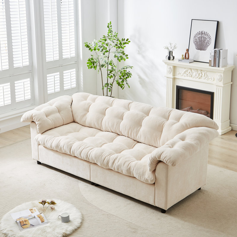 Canapé rembourré moelleux 94,8 po à assise profonde et confort moderne 94,8 po convenant aux salons, aux chambres à coucher, aux bureaux et aux appartements, beige