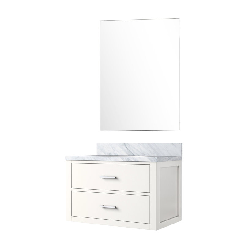 30 po Armoire de salle de bain blanche l 22 po x P 22 po avec comptoir en marbre et miroir 28 po