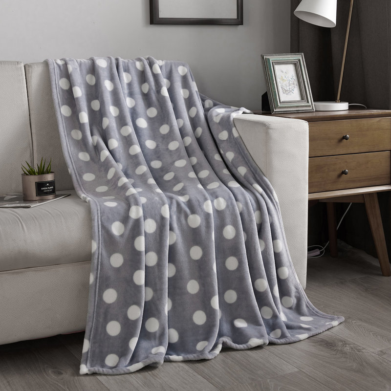 Jeté en flanelle, À pois, gris