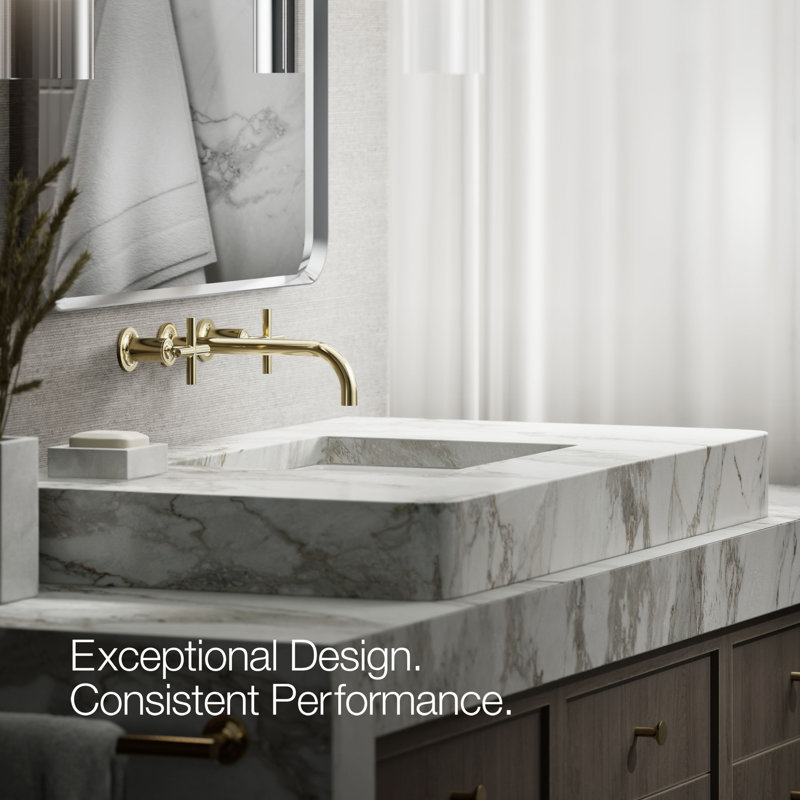 Purist® Wall Mounted Bathroom Faucet, Vibrant French Gold, Cross Handle