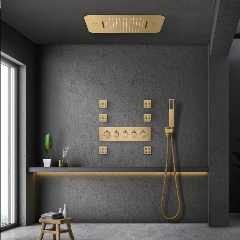 Thermostatic All-In-One Kit with Rough in-Valve, Brushed Gold