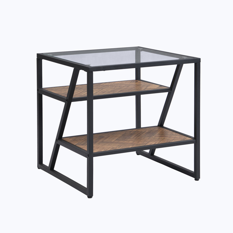 Trilbi Glass Top End Table, Black