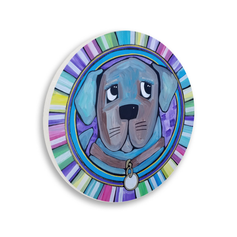 «Happy Blue Dog Portrait», plaque murale par Nettie Price