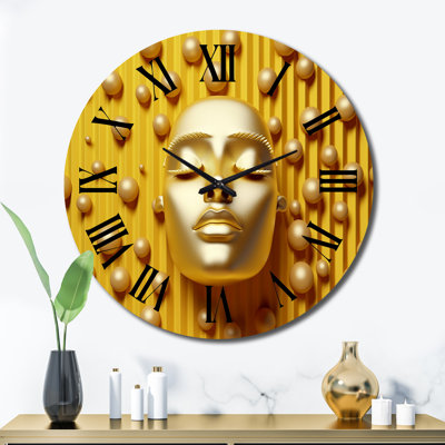 Minimalism Golden Sculpture Sci-Fi Woman IV - Woman Sci-Fi Wall Clock