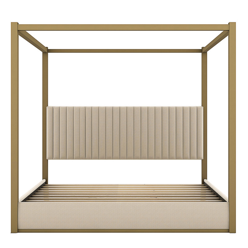 Lit plateforme à baldaquin avec tête de lit et structure en métal Upholstery, Beige