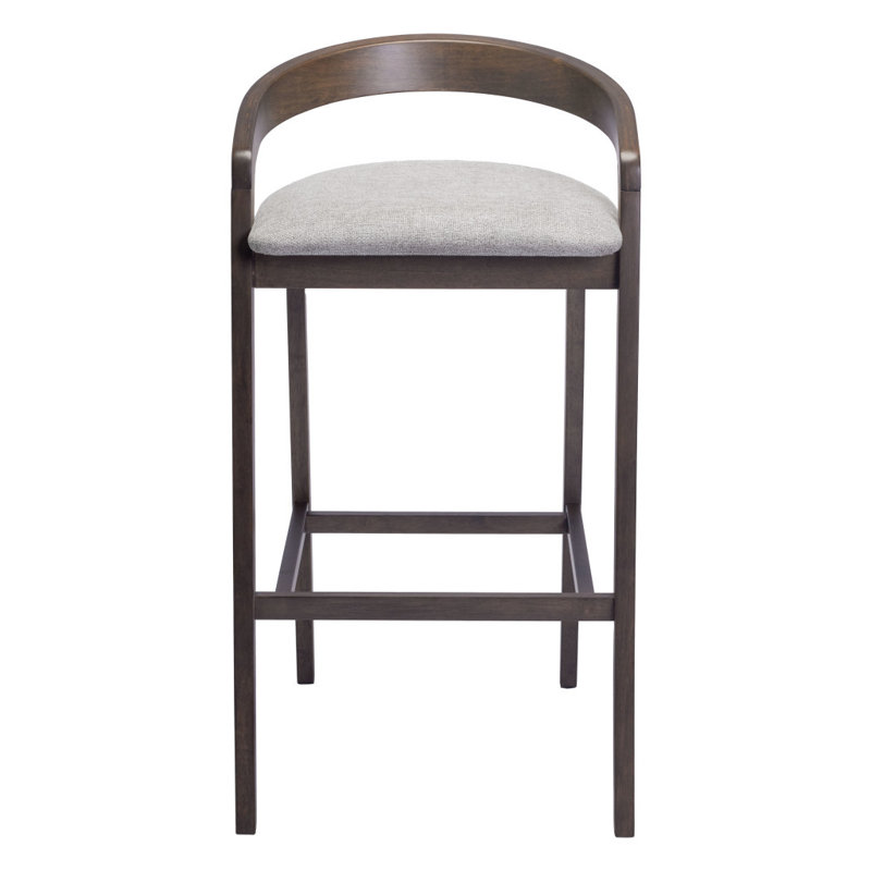 Set of Two 31" Grey and Espresso Fabric and Solid Wood Low Back Bar Height Bar Chairs