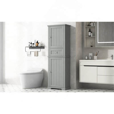 Tall Bathroom Storage Cabinet, Freestanding Storage Cabinet With Drawer And Adjustable Shelf, MDF Board With Painted Finish