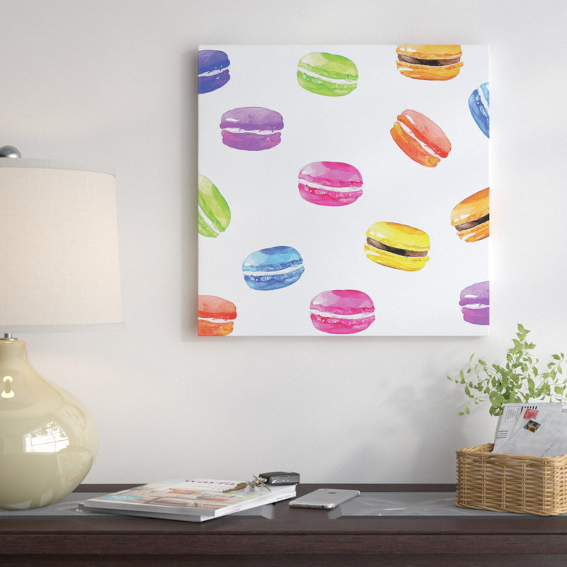 «Maccroons Rain» par Rongrong DeVoe - estampe numérique sur toile tendue avec châssis, H 18 po x l 18 po x P 1,5 po