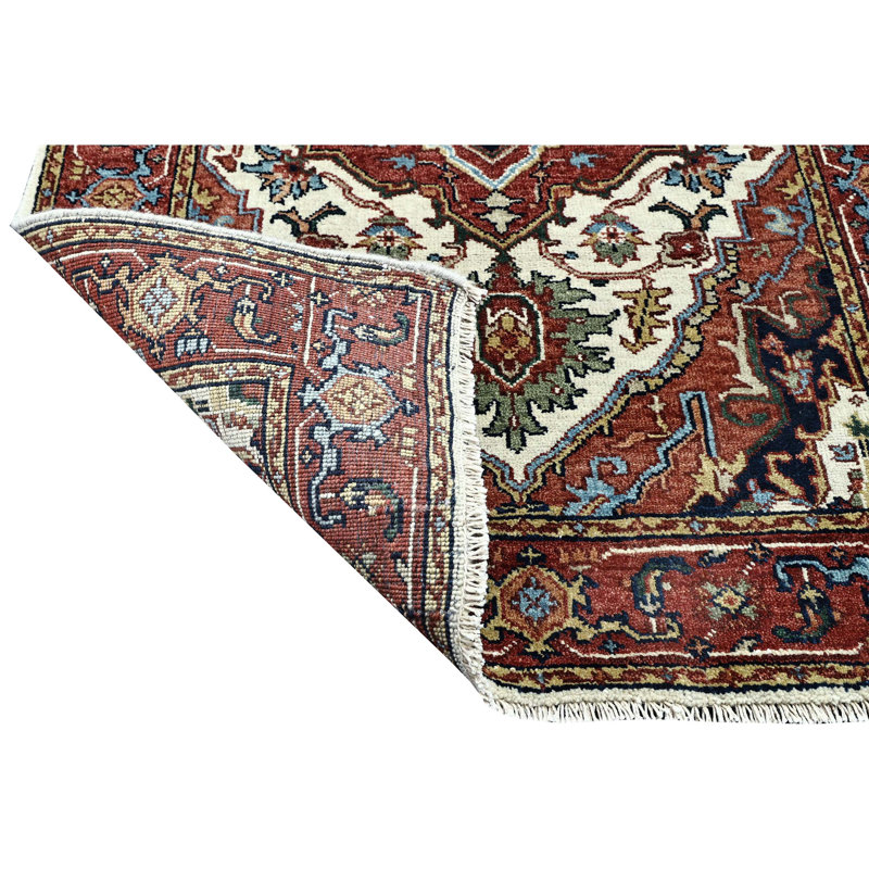 Hand Knotted Wool Oriental Area Rug in Ivory/Red, Runner 2'6" x 18'