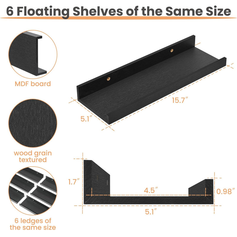 6 tablettes flottantes noires