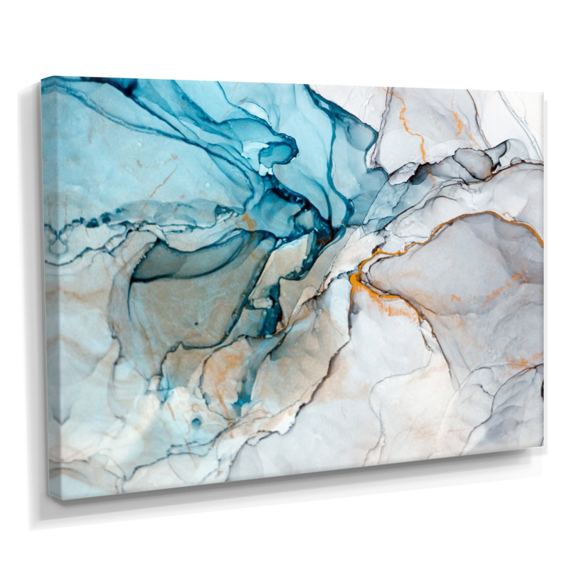 Luxry Blue and Grey Marble Art Ripples - impression sur toile, H 8 po x l 12 po, Toile tendue, Sans cadre