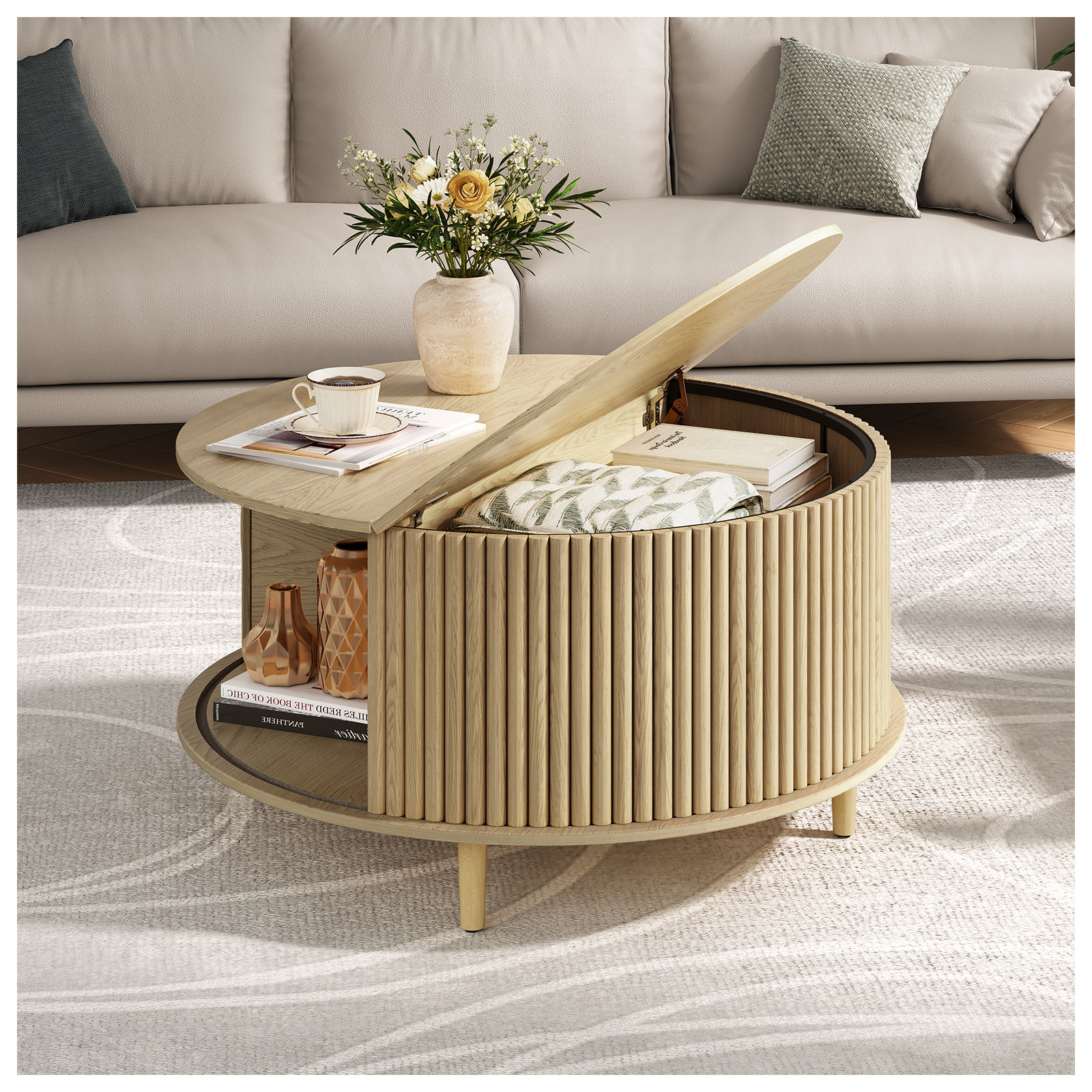 Mid Century Modern Round Coffee Table With Storage