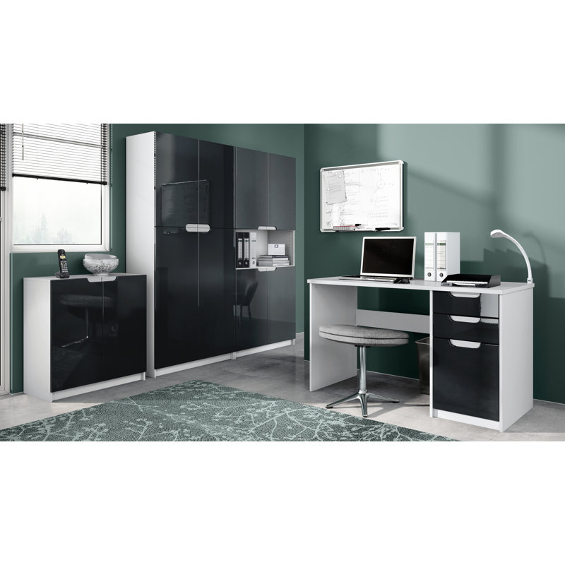 Mazeppa 3 Piece Writing Desk Office Set, Black/White Base