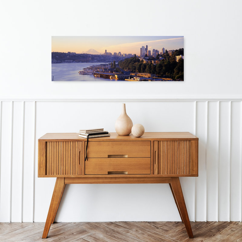 Sunrise Lake Union Seattle Washington State USA 1 Piece Wrapped Canvas Panoramic Wall Art, 30.48 cm H x 91.44 cm W
