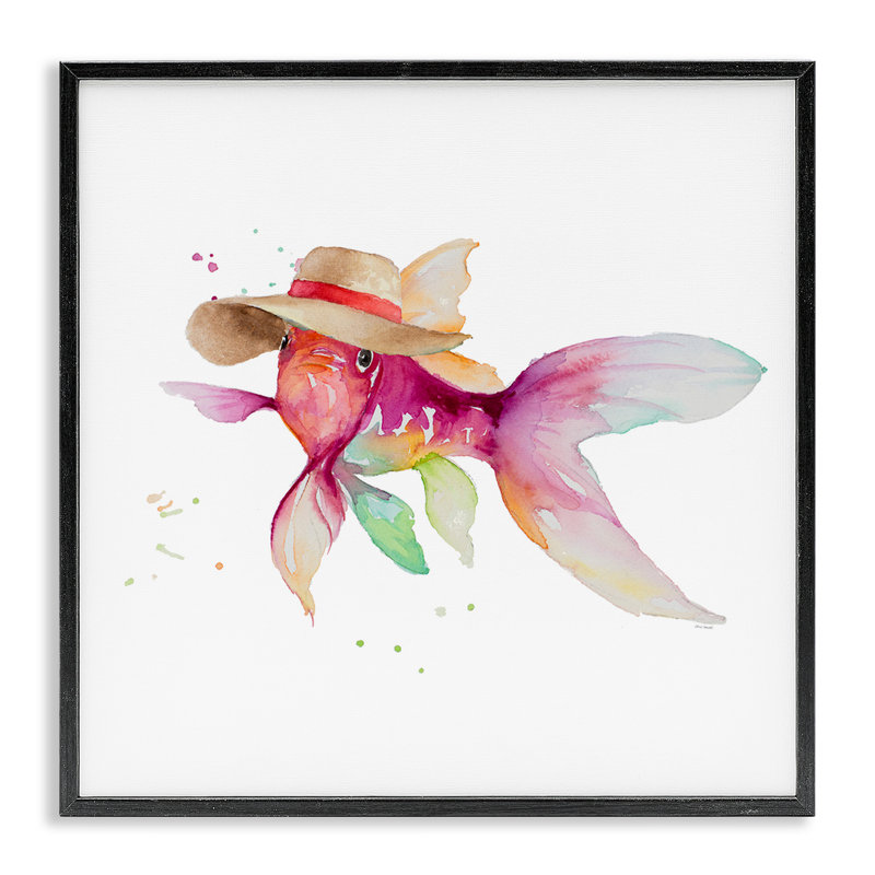 «Beach Fish», aquarelle, estampe numérique par Lanie Loreth, Giclée encadrée noir minuit, H 17 po x l 17 po