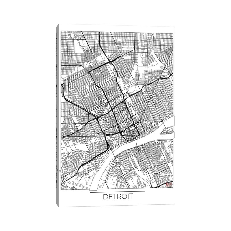 Detroit Minimal Urban Blueprint Map by Hubert Roguski - Wrapped Canvas Print, 66.04 cm H x 45.72 cm W x 3.175 cm D