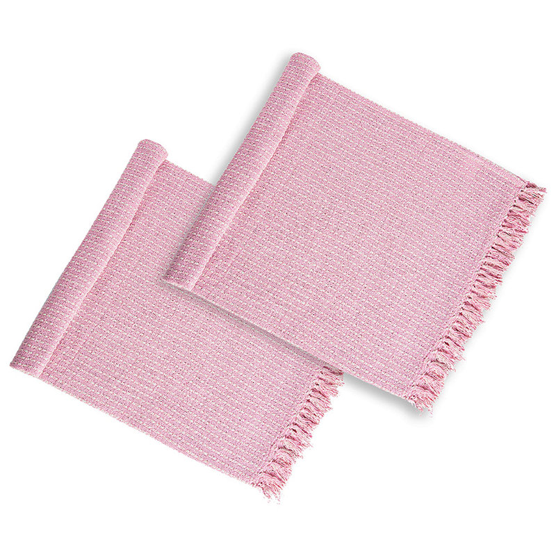 Jeté 50x60 "en coton rose et brun clair avec pampilles, paquet de 2