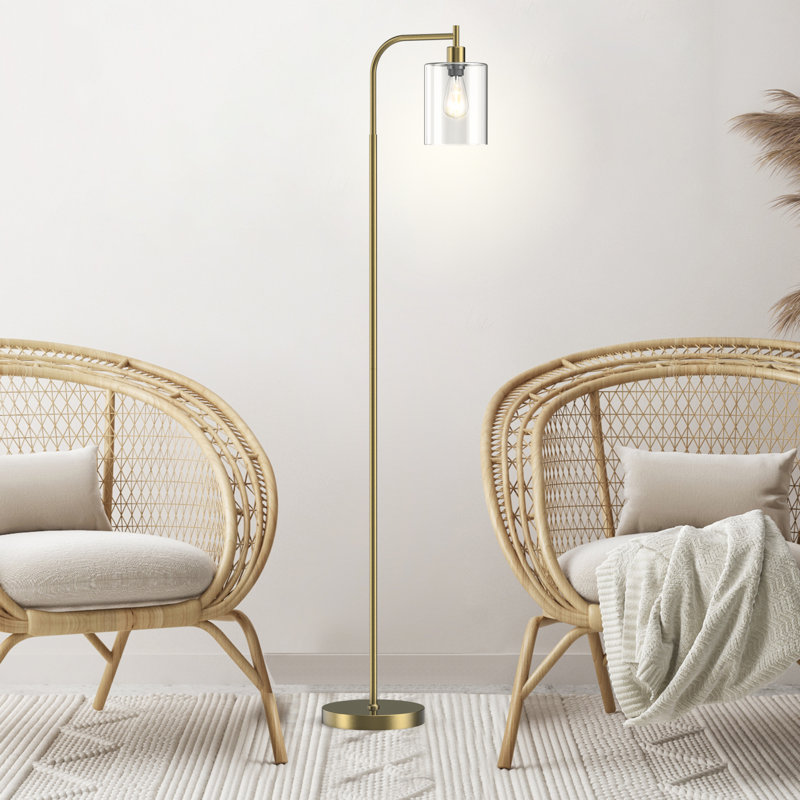 Rogan Modern Standing Tall Industrial Arched/Arc Floor Lamp with Glass Shade and 2 Bulbs Included, Gold