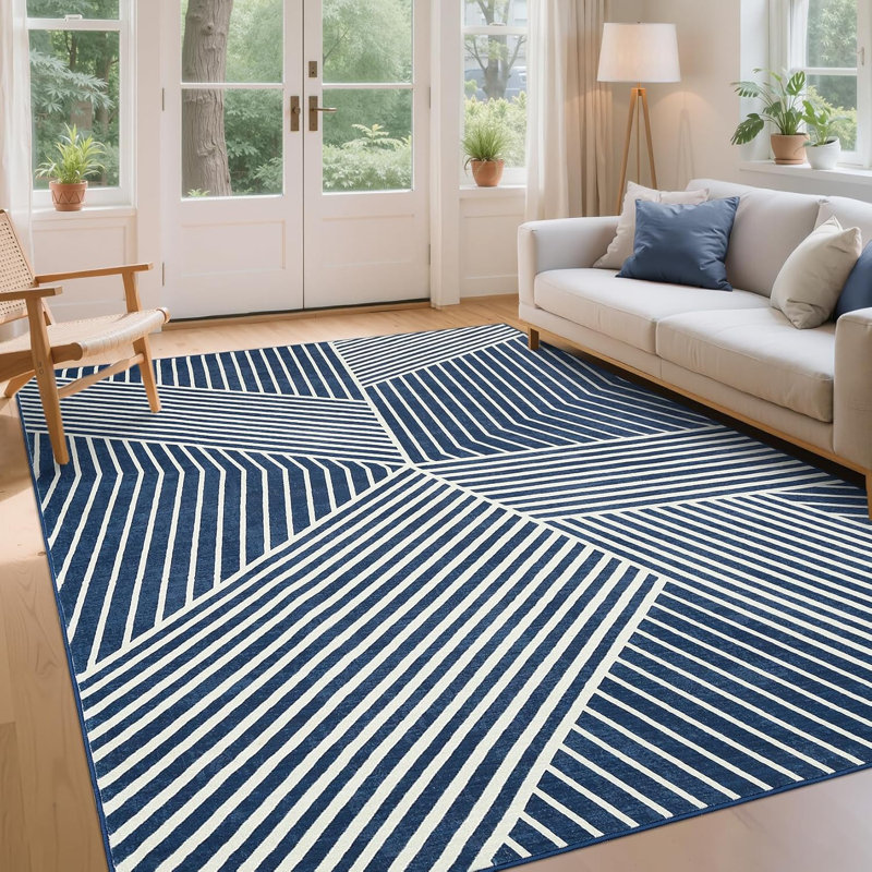 Modern Washable 2x6 Striped Hallway Runner, Non-Slip, Low Pile, Farmhouse Rug for Kitchen & Laundry - Black