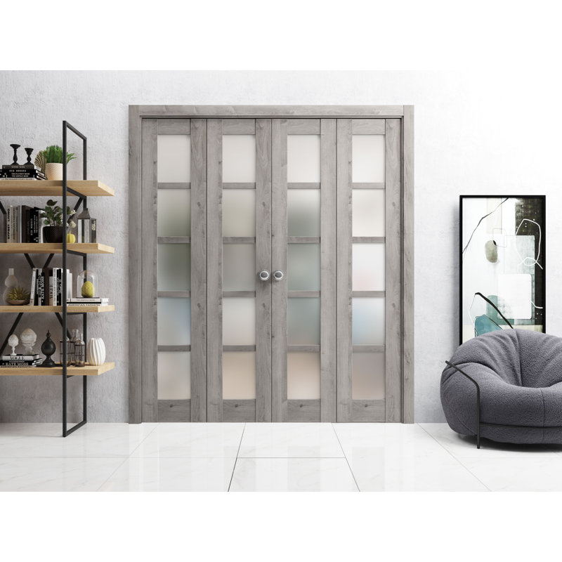 Porte pliante à panneaux en bois Quadro, 72 po x 80 po, Gris Nebraska