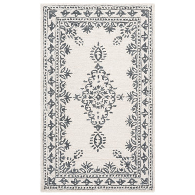 Ebony Hand Tufted Wool/Cotton Oriental Rug in Ivory/Gray