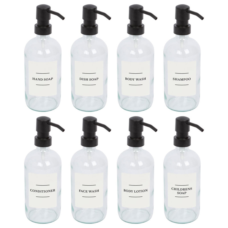 Glass Soap Dispensers with Labels - 500ml, Clear/White