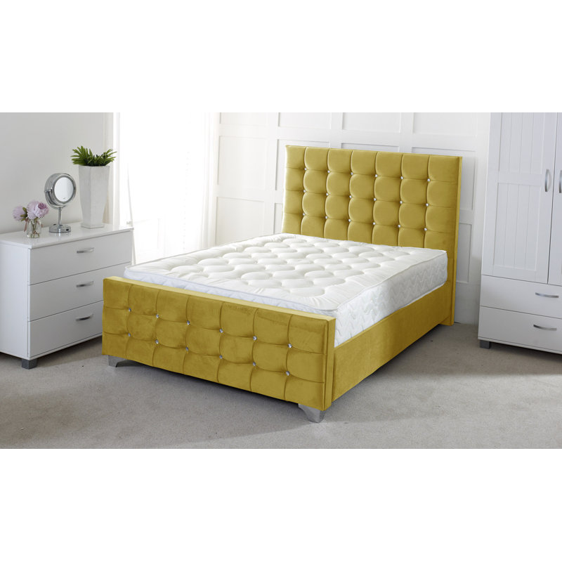 Karissa Upholstered Bed, Double (4'6), Mustard
