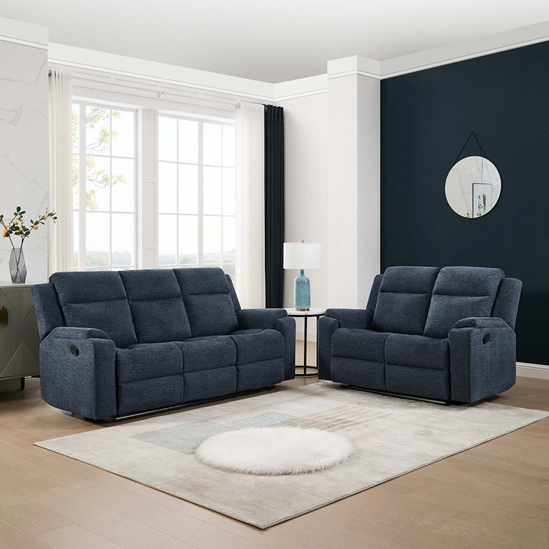 Orka 2+3 Seater Fabric Manual Recliner Living Room Sets Set Blue, Blue