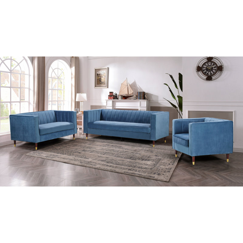 Ensemble de salon en velours Louis, 3 pièces 1 canapé 1 causeuse 1 fauteuil, Gris