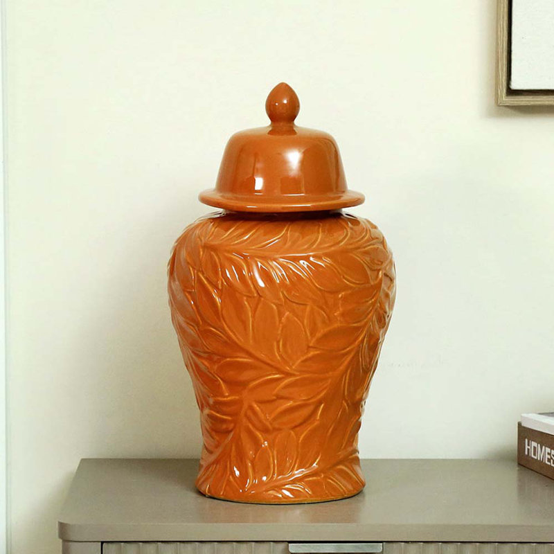Ceramic / Porcelain Decorative Urns & Jars, 38cm H x 21cm W x 21cm D, Orange