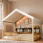 Lit en bois avec auvent, 3 étagères de rangement et lumière DEL-1694178328