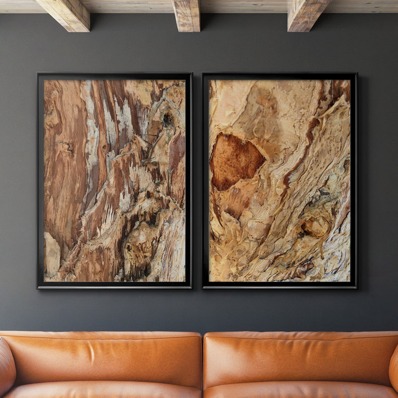 «Tree Texture Triptych I», toile encadrée de qualité supérieure - prête à être accrochée, H 30,5 po x l 45 po, Noir
