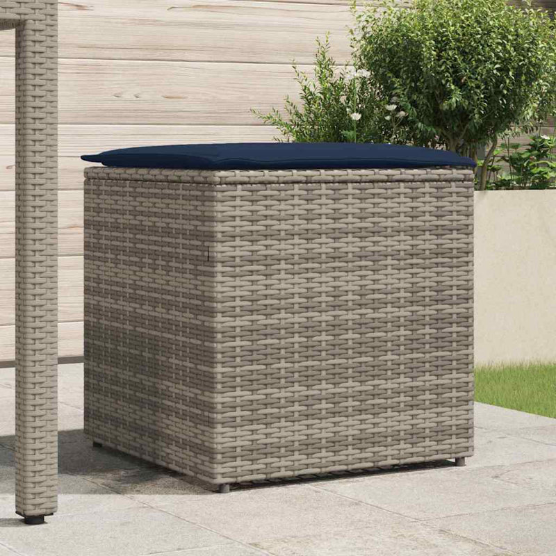 Cushion Box with Storage with Pillow Poly Rattan Outdoor Patio Solution, Grey/Navy Blue
