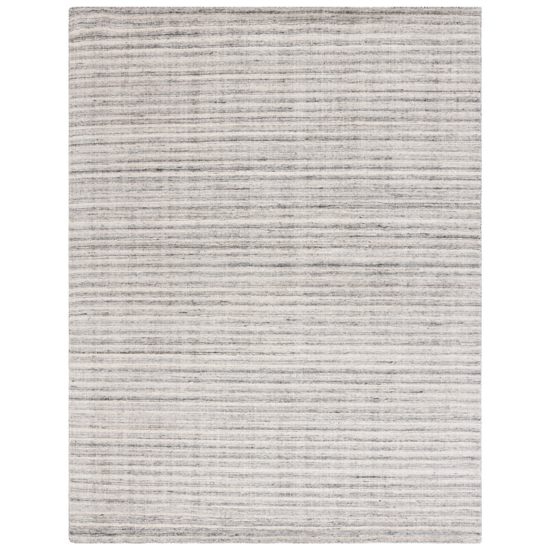 Brileigh Hand Loomed Wool/Viscose/Cotton Striped Rug in Ivory/Dark Gray, Rectangle 8' x 10'