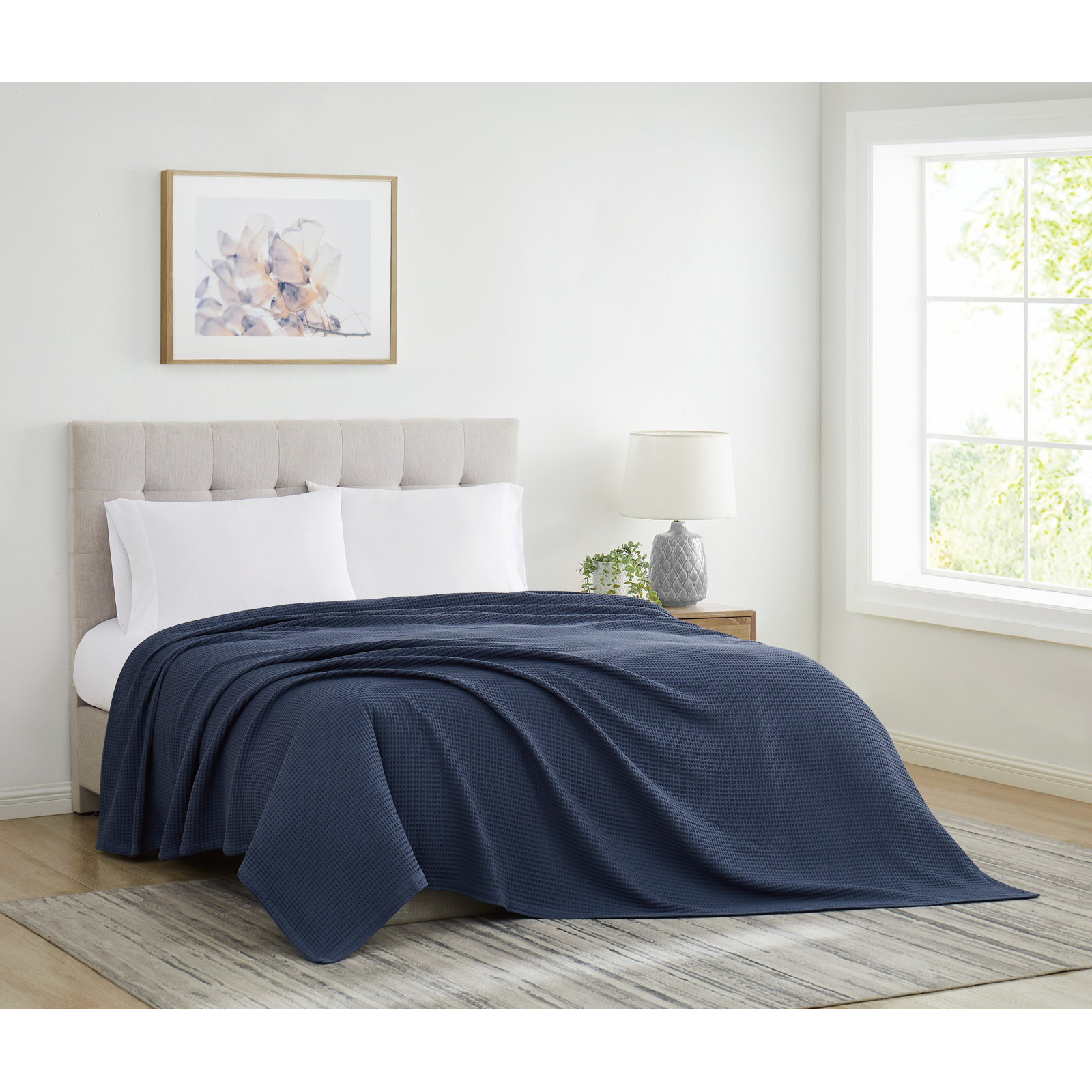 Cotton Throw Blanket, Blue, Throw