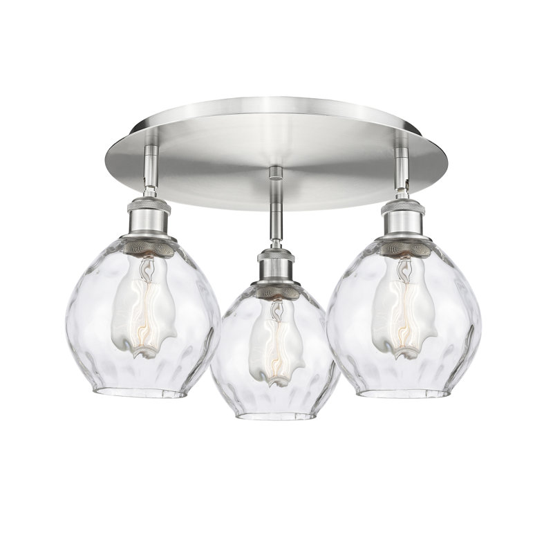 Beren Glass Flush Mount, Satin Nickel
