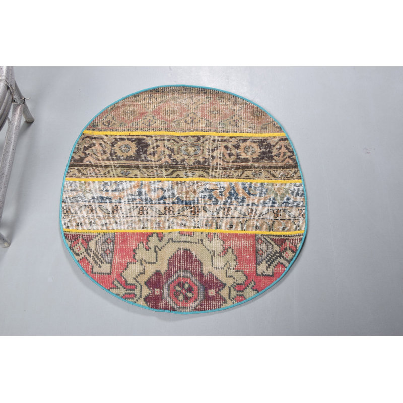 Vintage Oushak Patchwork Turkish Rug in Bohemian Style for Kitchen and Home Decor