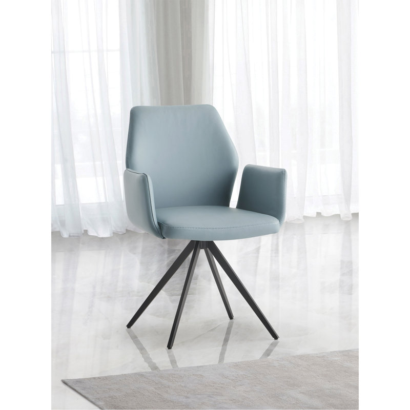 Fauteuil en cuir bleu clair et finition noire avec pivot